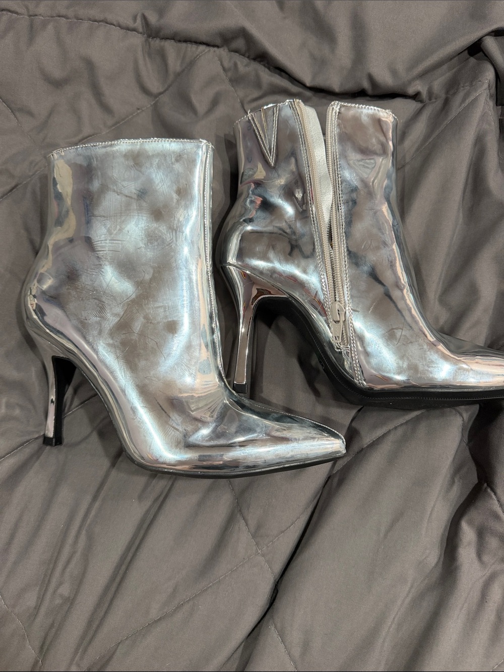 a new day Silver Metallic Pointed Toe Ankle Boots